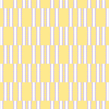 Seamless geometric pattern vector, pastel yellow and lilac checkered scalloped stripe texture background⁠