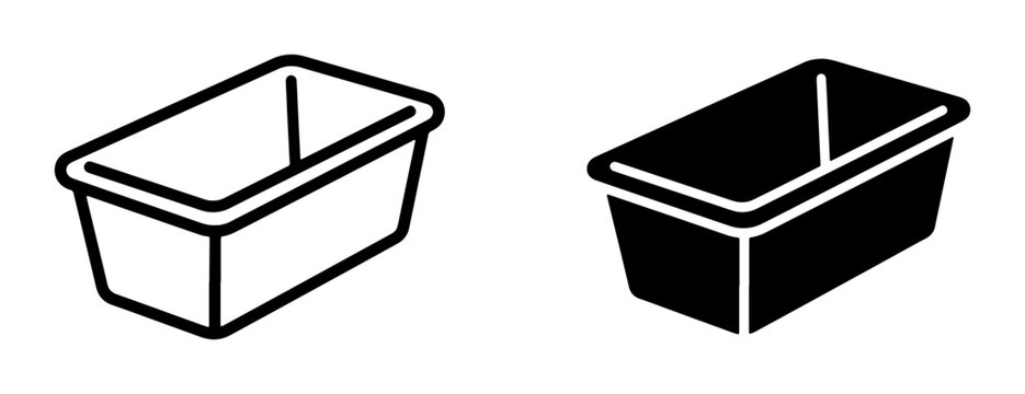 Rectangular container line icon and silhouette set for storage and packaging