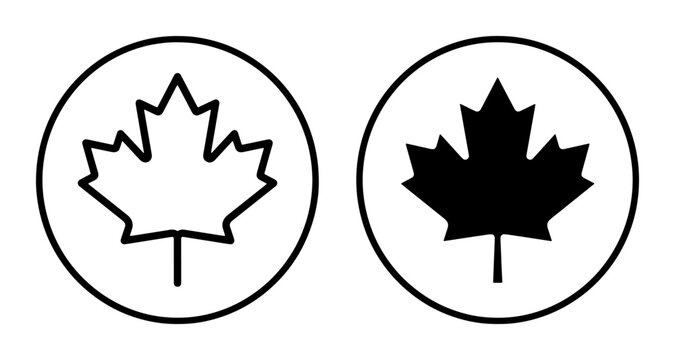 Maple leaf icons set, outline and solid shapes for Canada symbol, autumn and nature