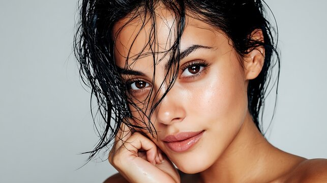 Portrait of a beautiful woman with wet hair and fresh glowing skin