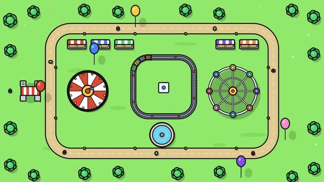 Fun Carnival Amusement Park Top View Flat Animation Design To Showcase Colorful Fair Attractions For Joyful Entertainment And Festive Event Promotion