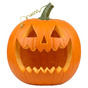Halloween pumpkin grinning showing sharp carved teeth