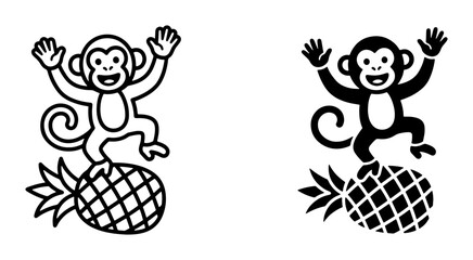 Happy monkey illustration on pineapple for children's designs © Zayd