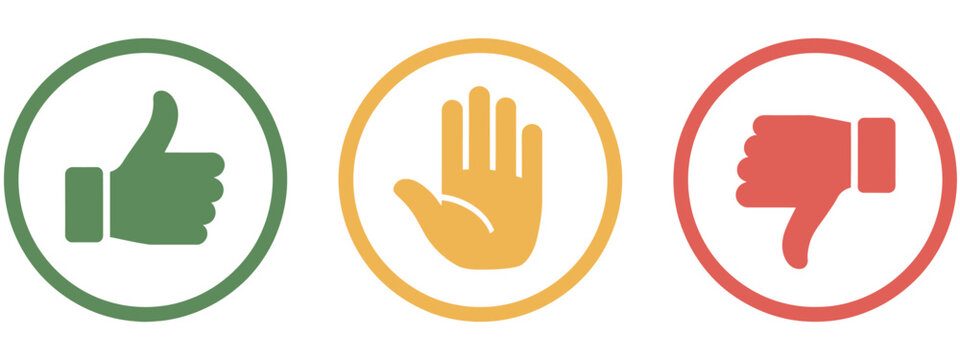 Thumbs up down and neutral hand symbols representing satisfaction, disapproval, and balanced opinions for ratings, reviews, and digital interfaces vector, design
