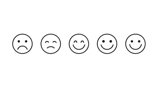Customer satisfaction survey rating scale with five linear smiley