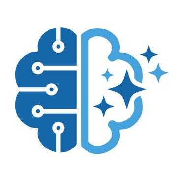 Brain with AI star logo, Smart brain innovation technology logo design vector.