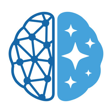 Brain with AI star logo, Smart brain innovation technology logo design vector.