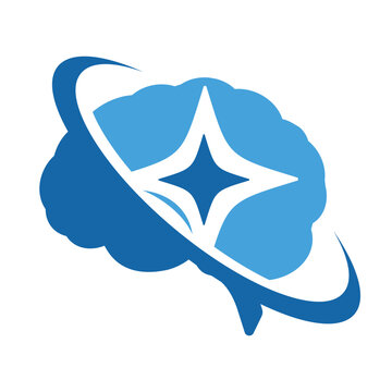 Brain with AI star logo, Smart brain innovation technology logo design vector.