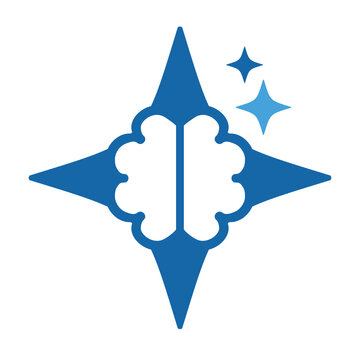 Brain with AI star logo, Smart brain innovation technology logo design vector.