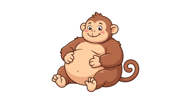 Chubby monkey illustration with a smiling expression and curled tail