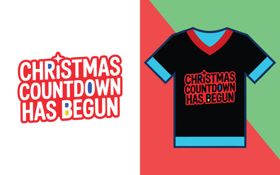 Christmas countdown has begun holiday typography with star for festive apparel and clothing prints