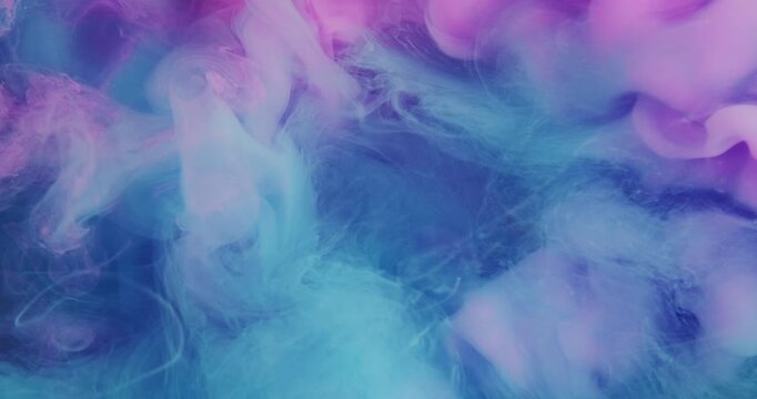 Vapor mix. Defocused stream. Colorful smoke blending pigment blur texture. Art water pink blue paint abstract curl mist wave background.