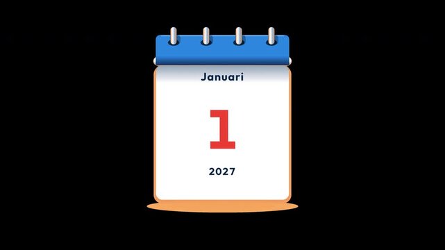 Calendar Page Roll Up Revealing New Year 2027, Transparent Alpha