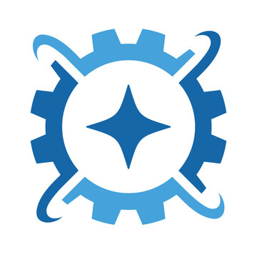 Gear with AI star Artificial Intelligence, abstract simple design logo Vector Illustration.