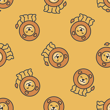 Seamless pattern of cartoon lions. Repeating cartoon lion pattern for textile and nursery decor