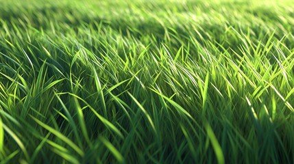 Fototapeta premium Close up view of bright green grass blades forming a dense field background with background sharp details create dense vivid high resolution natural light vegetation with gigapixel