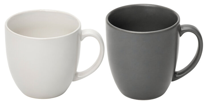Two ceramic mugs side by side during studio lighting for beverage advertising