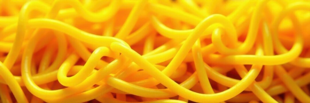 Abstract tangled yellow ramen noodle pattern background , food background, graphic