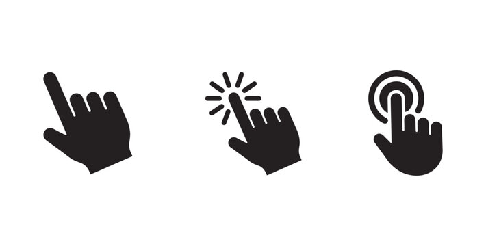 hand gesture icons showing finger tap click and touch interaction for digital interface design