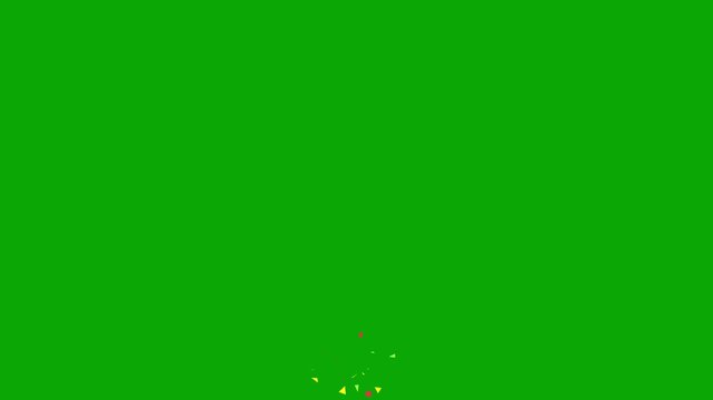 Slow motion colorful confetti explosion and falling rain effect, green screen background for easy chroma key, realistic 3d party popper burst, vibrant paper squares in ultra hd 4k
