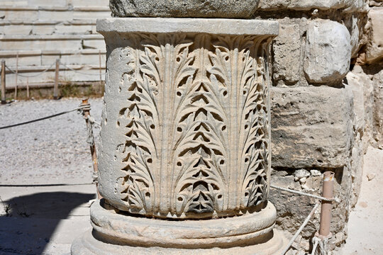 Ancient Roman Cippus with Decorative Carving