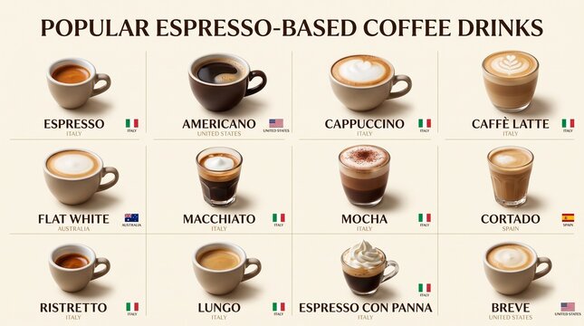 Espresso Coffee Guide Featuring 12 Popular Coffee Varieties

