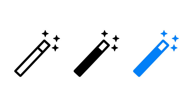 Set of magic wand icon design vectors with sparkles and stars symbols