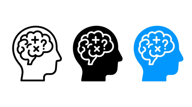 Mental calculation icon design set with human head and brain symbols vector