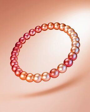 Circular arrangement of glossy pink pearls against soft gradient background, shallow depth of field highlights luster and form