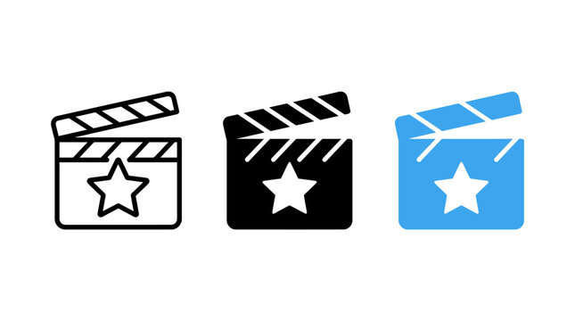 Movie clapper board vector icons set with star symbols for entertainment