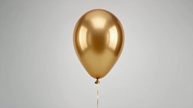 A single shiny golden balloon floating against a light gray background with a thin string metallic
