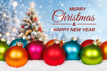Merry Christmas card greetings decoration with Christmas tree background © Markus Mainka