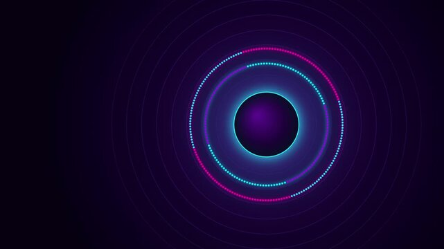 Glowing neon circular HUD loader looping animation with spinning pink and cyan dotted rings around or