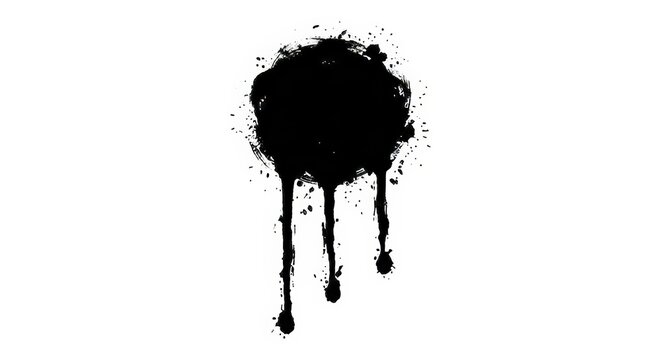 Round black ink blot with paint drips below