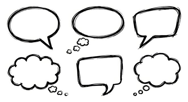 Hand drawn speech bubble and thought cloud set