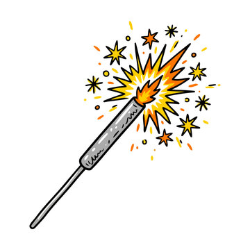 Bright burning sparkler firework stick with colorful sparks and shining stars Vector