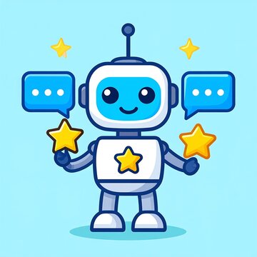 Cartoon character celebrating with laptop and stars.