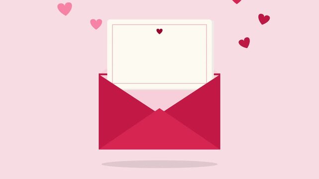 Red love letter envelope opening with hearts seamless loop