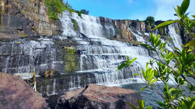 Spectacular morning view of Pongour Waterfall in Lam Dong Province, Vietnam, renowned for its magnificent multi-tiered cascades.