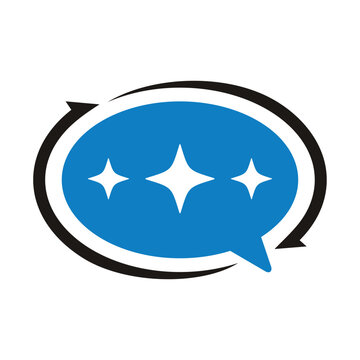 Chat bubble talk with Artificial intelligence star logo,  AI magic sparkle stars, chat with AI application, artificial intelligence. Logo design illustration vector.
