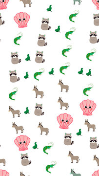 Cartoon animals and sea life pattern