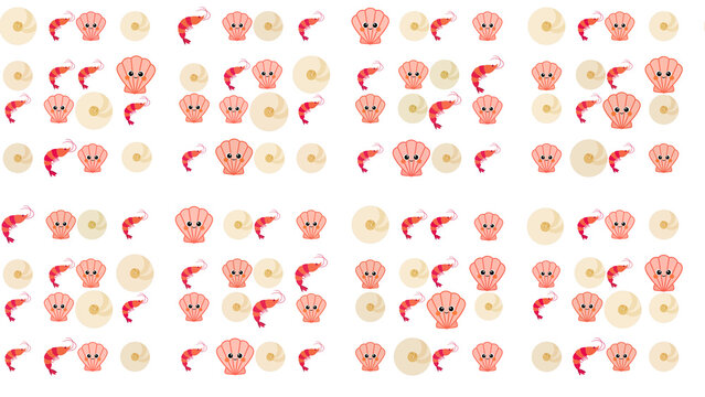 Cute cartoon shrimp and seashells pattern