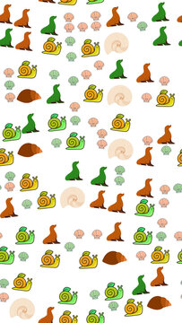 Cartoon pattern of seals, snails, and shells