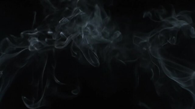Flowing white smoke tendrils rising gracefully against a dark black studio background