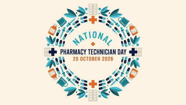National pharmacy technician day celebration badge with medical vector illustration