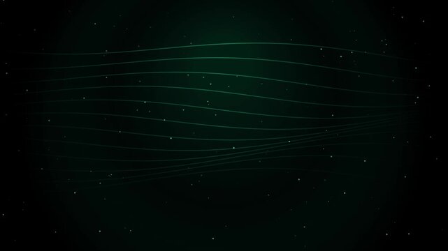Glowing teal lines undulate across a dark background