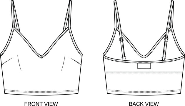 Camisole top technical drawing front and back views for fashion apparel design sewing pattern and garment development