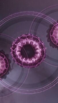 Vertical video: Pulsing center forming scalloped ring around dark core on purple plane with torus
