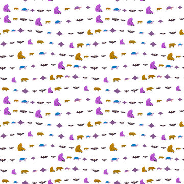 Seamless pattern of cartoon animals and bats