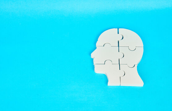 Human head silhouette assembled from interlocking puzzle pieces
